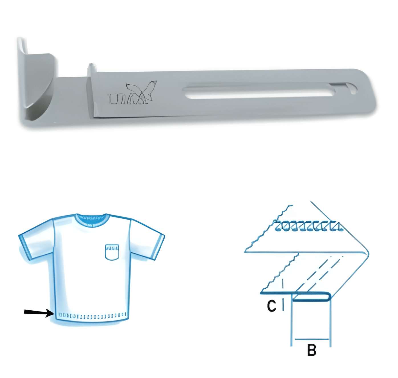 Пристосування малої механізації UMA-53-B для підгинання зрізу вниз в одне складання на розпошивальній машині
