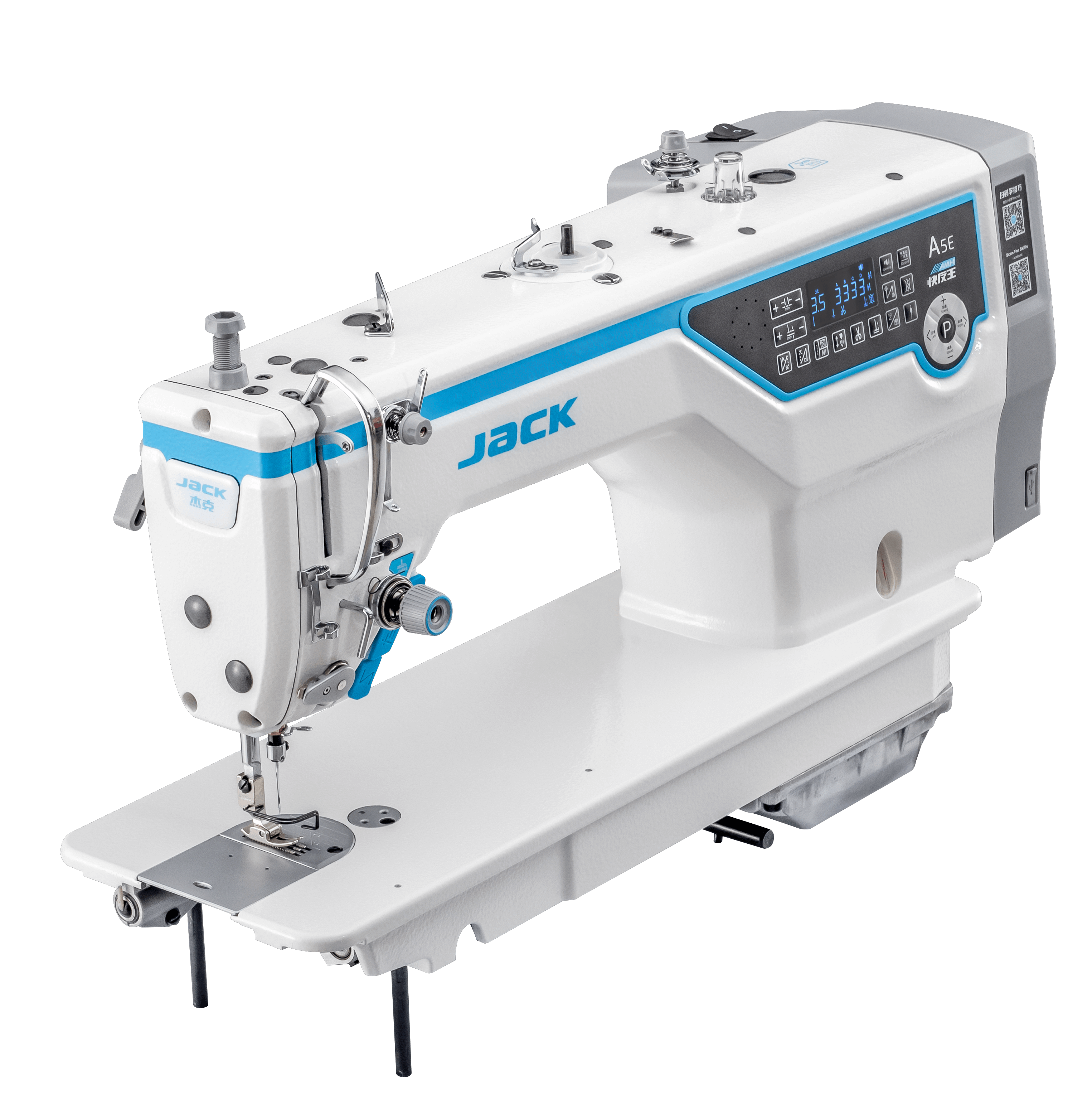 Комп’ютеризована одноголкова швейна машина Jack A5E-A-H-7 човникового стібка з україномовним голосовим меню, для важких тканин