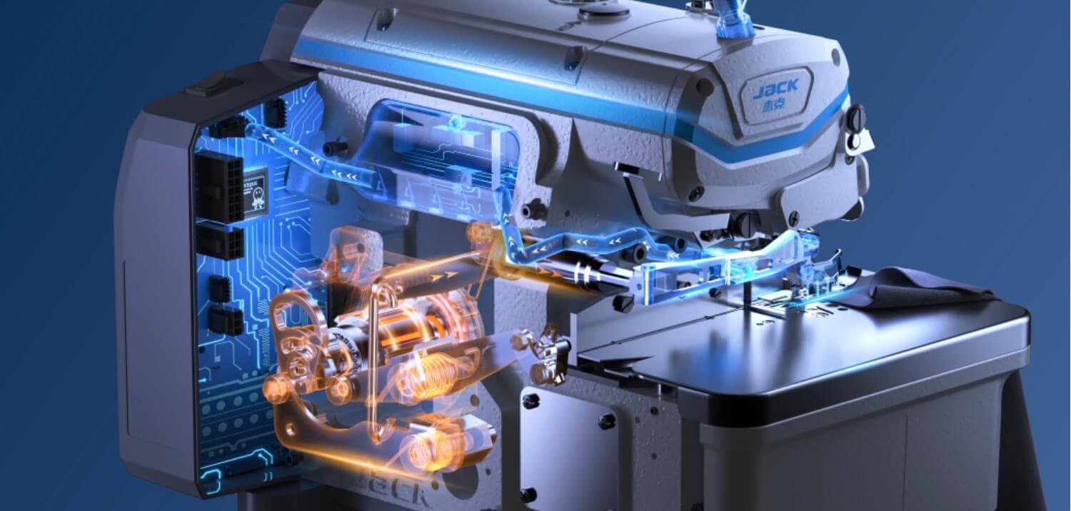 Оверлок Jack C7-5-M04/435 з чипом штучного інтелекту та системою просування Rhino, для джинсових тканин